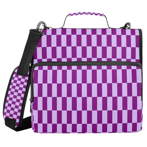 Kcldeci Schachbrettmappe mit Reißverschluss, 3,8 cm, 3 Ringbücher, Fächermappe für Schule und Büro, Violett und Lavendel von Kcldeci