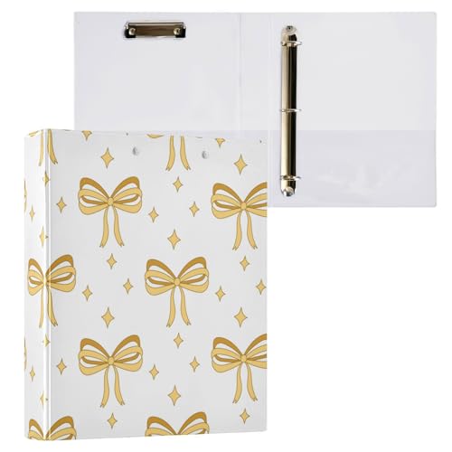Kcldeci Schleife, gelb, 3-Ringbuch, 1 Packung, Klemmbretter, Ordner, 3,8 cm, runder Ring für Papier, Hardcover-Ordner für Schule, Büro und Zuhause von Kcldeci