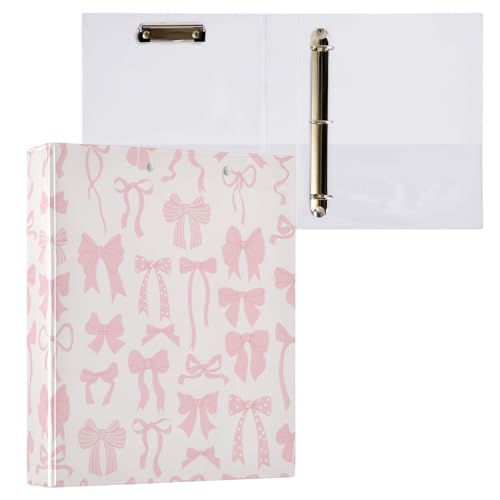 Kcldeci Schleife auf rosa 3-Ringbuch, 1 Packung, Klemmbretter, Aktenordner mit 3,8 cm rundem Ring für Papier in Briefgröße, Hardcover-Ordner für Schule, Büro und Zuhause von Kcldeci