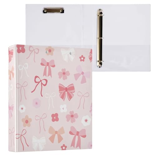 Kcldeci Schleifen und Blumen, Pastellrosa, 3-Ringbuch, 2 Stück, Klemmbretter, Aktenordner mit 3,8 cm rundem Ring für Papier in Briefgröße, Hardcover-Ordner für Schule, Büro und Zuhause von Kcldeci