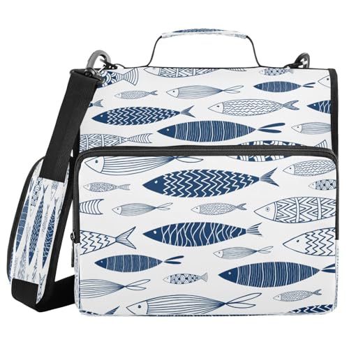 Kcldeci Sea Life Hai-Ordner mit 3 Ringen, 3,8 cm Reißverschluss, 500 Blatt, Trapper, Organizer, Ordnertasche mit Schultergurt, Fächermappen für Schule und Büro von Kcldeci