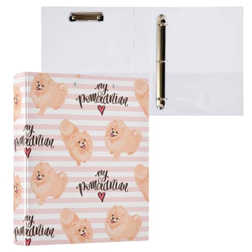 Kcldeci Spitz Puppy in Cartoon 3-Ringbuch, 2 Stück, 3,8 cm runder Ring für Papier in Briefgröße, Hardcover-Ordner für Schule, Büro und Zuhause von Kcldeci