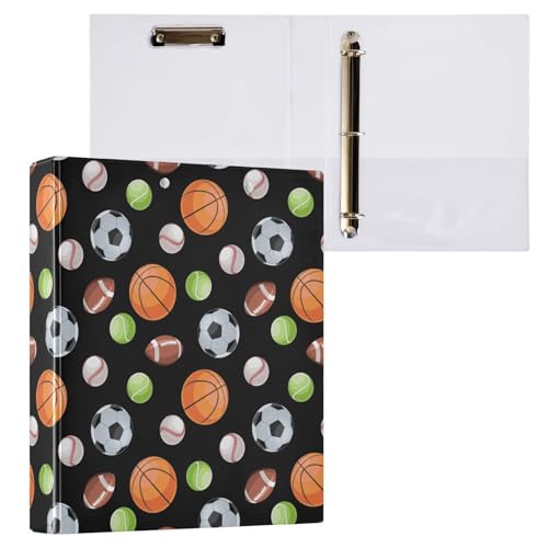 Kcldeci Sport Balls Ringbuch mit 3 Ringen, 3,8 cm, runder Ring für Papier in Briefgröße, Hardcover-Ordner für Schule, Büro und Zuhause, 2 Stück von Kcldeci