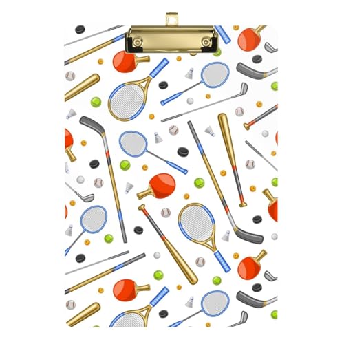 Kcldeci Sport Gear Tennisschläger Acryl-Klemmbretter Standard-Buchstabe A4-Klemmbretter für Klassenzimmer, Lehrer, Frauen, Klemmbrett, Büro, Schulbedarf, Gold, 30,5 x 22,9 cm von Kcldeci
