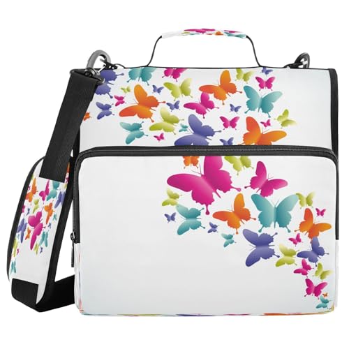Kcldeci Spring Butterfly Bunter 3-Ring-Ordner mit Reißverschluss, 3,8 cm (1,5 Zoll), 500 Blatt, Trapper, Organizer, Ordnertasche mit Schultergurt, Fächermappe für Schule und Büro von Kcldeci