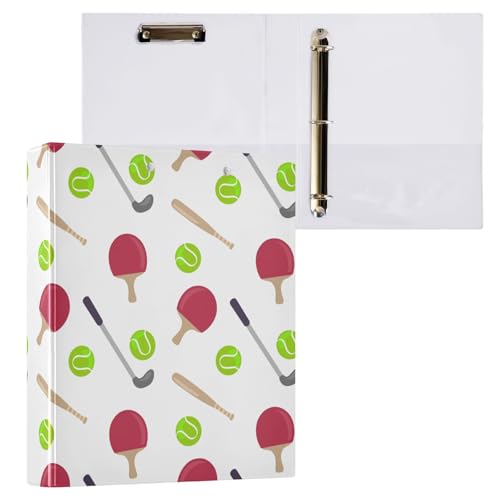 Kcldeci Stencil Sports Elements Ringbuch mit 3 Ringen, Klemmbretter, Ordner mit 3,8 cm rundem Ring für Papier in Briefgröße, Hardcover-Ordner für Schule, Büro und Zuhause, 2 Stück von Kcldeci