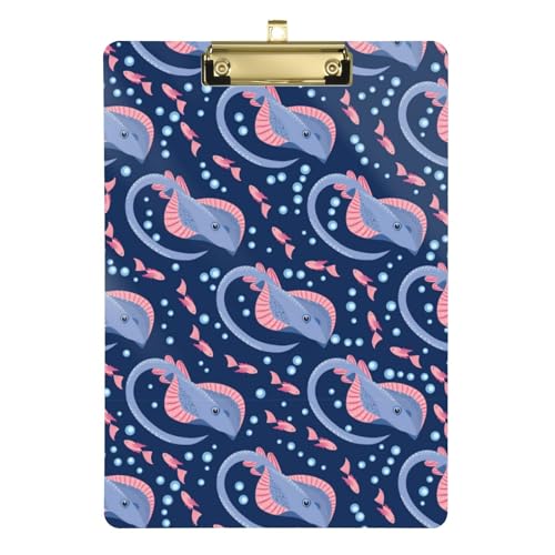 Kcldeci Stingray Sea Life Fish Acryl-Klemmbretter, Standard-Buchstabe, A4, Klemmbretter für Klassenzimmer, Lehrer, Frauen, Klemmbrett, Büro, Schulbedarf, Gold, 30,5 x 22,9 cm von Kcldeci
