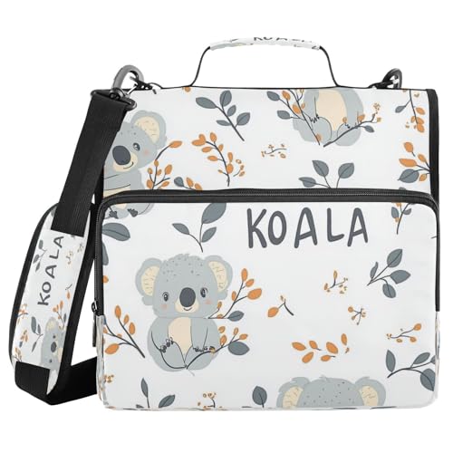 Kcldeci Süßer Cartoon-Koala-Ordner mit 3 Ringen, 3,8 cm Reißverschluss, 500 Blatt, Organizer mit Schultergurt, Fächermappe für Schule und Büro von Kcldeci