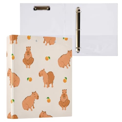 Kcldeci Süßes Capybara Ringbuch mit 3 Ringen, 3,8 cm, runder Ring für Papier in Briefgröße, Hardcover-Ordner für Schule, Büro und Zuhause, 2 Stück von Kcldeci
