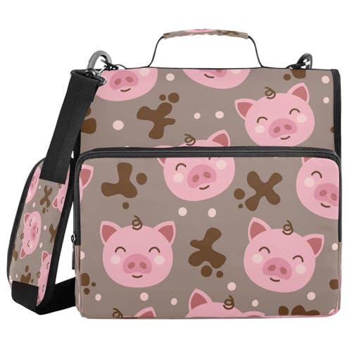 Kcldeci Süßes Schwein im Schlamm, 3 Ringe, 3,8 cm Reißverschluss, 500 Blatt, Trapper, Organizer, Ordnertasche mit Schultergurt, Fächermappen für Schule und Büro von Kcldeci