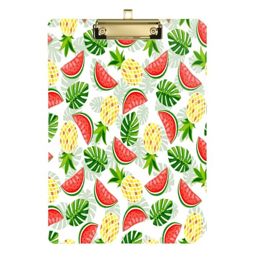 Kcldeci Summer Fruit and Leaves Wassermelonen-Acryl-Klemmbretter, Standard-A4, Briefgröße, Klemmbrett für Klassenzimmer, Schule und Büro, für Kinder, Studenten, Lehrer, Silber, 30,5 x 22,9 cm von Kcldeci