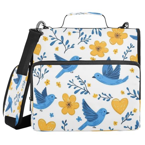 Kcldeci Taubenblumen-Ordner mit 3 Ringen, 3,8 cm Reißverschluss, 500 Blatt, Trapperhalter, Organizer, Tasche mit Schultergurt, Fächermappen für Schule und Büro von Kcldeci