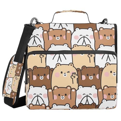 Kcldeci Teddybär-Ordner mit 3 Ringen, 3,8 cm Reißverschluss, 500 Blatt, Trapperhalter, Organizer, Ordnertasche mit Schultergurt, Fächermappe für Schule und Büro von Kcldeci