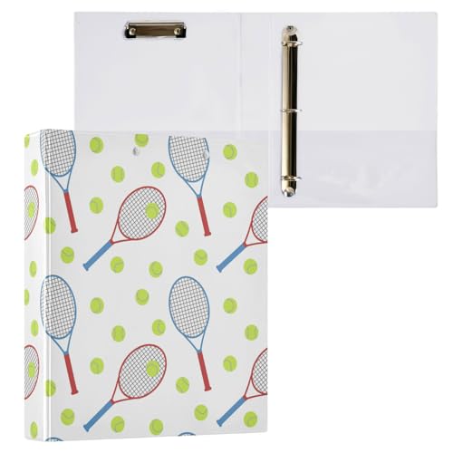 Kcldeci Tennisbälle-Design, 3-Ringbuch, 1 Packung, Klemmbretter, Aktenordner mit 3,8 cm rundem Ring für Papier in Briefgröße, Hardcover-Ordner für Schule, Büro und Zuhause von Kcldeci