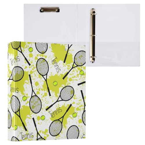 Kcldeci Tennisschläger auf Blots 3-Ringbuch, 1 Packung, Klemmbretter, Aktenordner mit 3,8 cm rundem Ring für Briefpapier, Hardcover-Ordner für Schule, Büro und Zuhause von Kcldeci