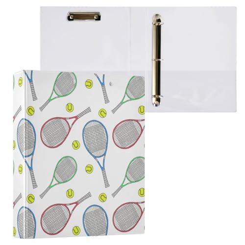 Kcldeci Tennisschläger und Bälle, 3-Ringbuch, 2 Stück, Klemmbretter, Aktenordner mit 3,8 cm rundem Ring für Papier in Briefgröße, Hardcover-Ordner für Schule, Büro und Zuhause von Kcldeci