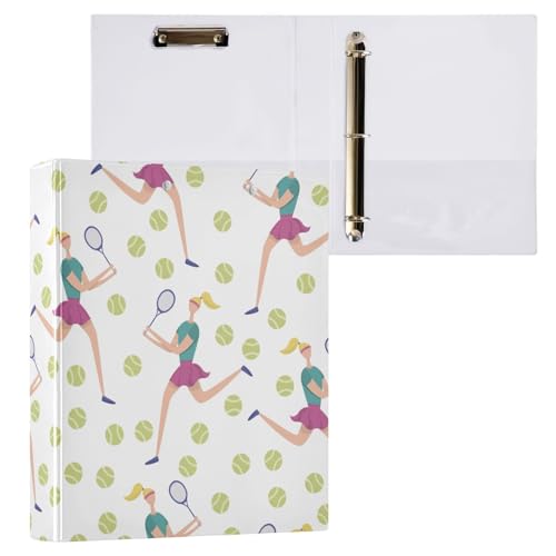 Kcldeci Tennisspieler und Bälle, 3-Ringbuch, 1 Packung, Klemmbretter, Aktenordner mit 3,8 cm rundem Ring für Papier in Briefgröße, Hardcover-Ordner für Schule, Büro und Zuhause von Kcldeci