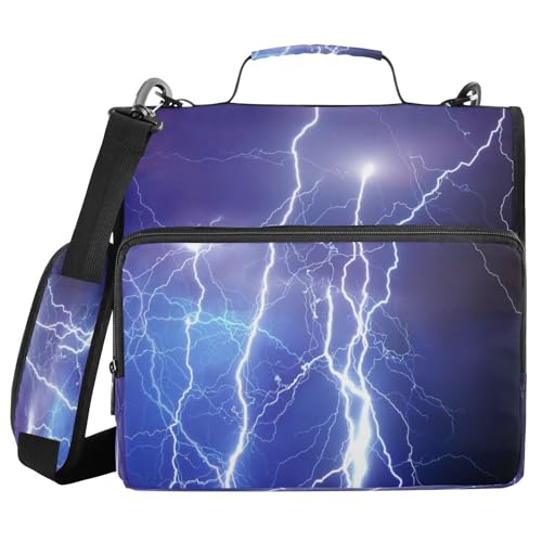 Kcldeci Thunder Lightning and Rain Reißverschluss-Ordner, 500 Blatt, 3,8 cm, 3-Ringbuch-Tasche mit Schultergurt, erweiterbarer Aktenordner für Schule und Büro von Kcldeci