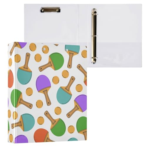 Kcldeci Tischtennisschläger und Bälle, 3-Ringbuch, 2 Stück, Klemmbretter, 3,8 cm, runder Ring für Briefpapier, gebundener Ordner, Organizer für Schule, Büro und Zuhause von Kcldeci