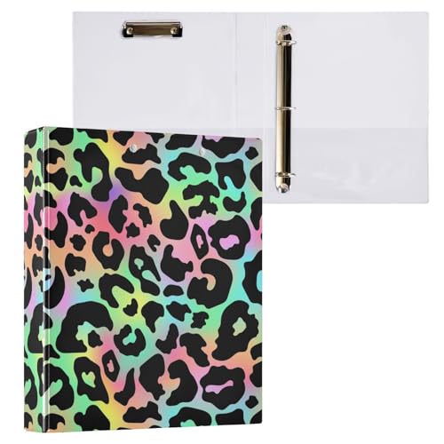 Kcldeci Trendiges neonfarbenes Leopardenmuster, 3 Ringordner, 2 Stück, 3,8 cm runder Ring für Papier in Briefgröße, Hardcover-Ordner für Schule, Büro und Zuhause von Kcldeci