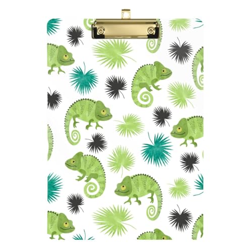 Kcldeci Tropische Chamäleons und Palmblätter, Acryl-Klemmbretter, Standard-A4, Briefgröße, Klemmbrett für Klassenzimmer, Schule und Büro, für Kinder, Studenten, Lehrer, Gold, 30,5 x 22,9 cm von Kcldeci