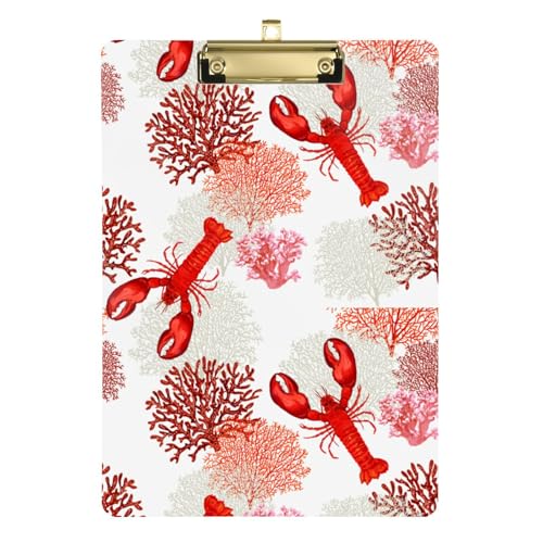 Kcldeci Tropische Marine Hummer Korallen Acryl Klemmbretter Standard Brief A4 Größe Klemmbretter für Klassenzimmer, Lehrer Frauen Klemmbrett Büro Schulbedarf Silber 30,5 x 22,9 cm von Kcldeci