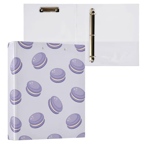 Kcldeci Violette Macarons 3-Ringbuch, 1 Packung, Klemmbrett-Ordner, 3,8 cm, runder Ring für Papier, Hardcover für Schule, Büro und Zuhause von Kcldeci