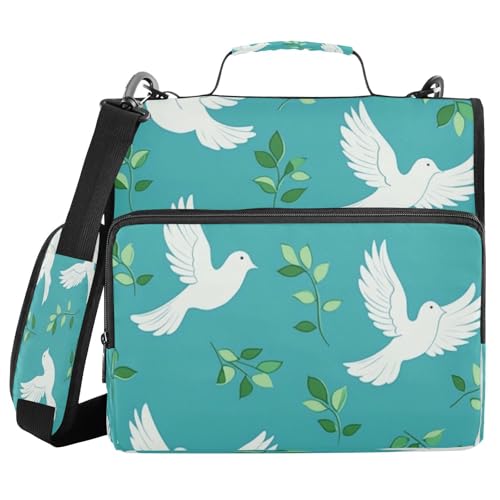 Kcldeci White Dove Ordner mit 3 Ringen, 3,8 cm Reißverschluss, 500 Blatt, Papier-Organizer mit Schultergurt, Fächermappe für Schule und Büro von Kcldeci