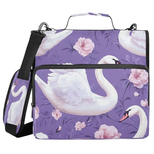 Kcldeci White Swans Ordner mit 3 Ringen, 3,8 cm Reißverschluss, 500 Blatt, Trapper, Organizer, Ordnertasche mit Schultergurt, Fächermappen für Schule und Büro von Kcldeci