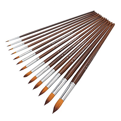 Kcopo Multifunktionales Pinsel Set - 12 Stück Holz Nylon Artist Paint Brushes für Kunst Malerei, Aquarell, Gouache, Acryl und Ölgemälde - Braune Farbe von Kcopo