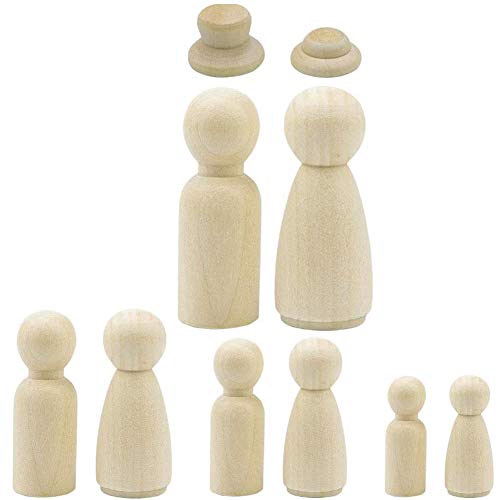 Kcvzitrds Puppe aus Holz, unvollendet, 4 verschiedene Formen mit Hüten, Formen von Menschen zum Basteln, Malen für Kinder, Anhänger von Kcvzitrds