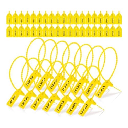 Kdouehg Manipulationssicheres Siegel Aus Kunststoff, Feuerlöscher-Etikett, Siegel, Sicherheitsnummer, Reißverschlusskragen, 250 mm Länge, 2000 Stück, Gelb von Kdouehg