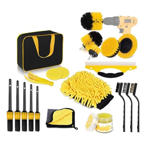 Kdouehg Reinigungs-Bürstenaufsatz-Set für Bohrmaschinen, Power-Scrubber-Bürsten-Werkzeug-Kit mit Verlängerung, Gelbem Kunststoff, Zur Reinigung Von Autoreifen und Felgen. von Kdouehg