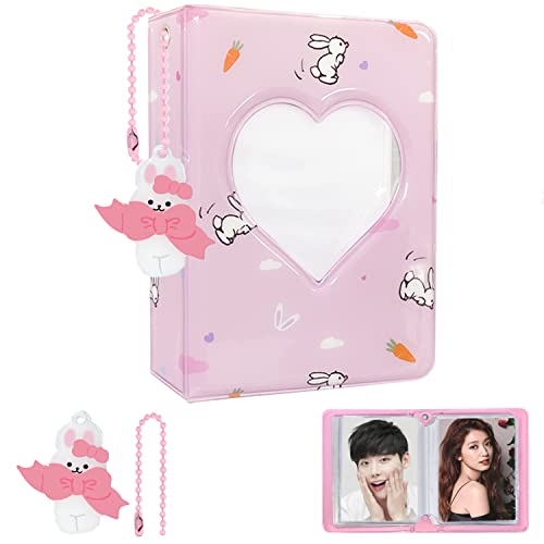 Kpop Photocard Holder 3 Zoll Photocard Binder, 40 Pockets Mini Fotoalbum Kpop Photo Card Binder, Love Heart Hollow Photo Card Album K-pop Collect Album with Lovely Pendant (Pink) von KeCool