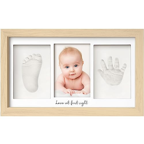 Baby Handabdruck und Fußabdruck Set - Gipsabdruck Baby Hand und Fuß für Neugeborene - Handabdruck Baby Bilderrahmen ​- Fußabdruck Baby Gipsabdruck Set - Baby Dusche Baby Abdruckset (Ash Wood) von KeaBabies