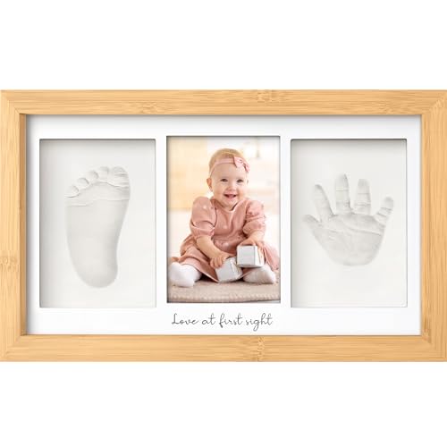 Baby Handabdruck und Fußabdruck Set - Gipsabdruck Baby Hand und Fuß für Neugeborene - Handabdruck Baby Bilderrahmen ​- Fußabdruck Baby Gipsabdruck Set - Baby Dusche Baby Abdruckset (Bamboo) von KeaBabies