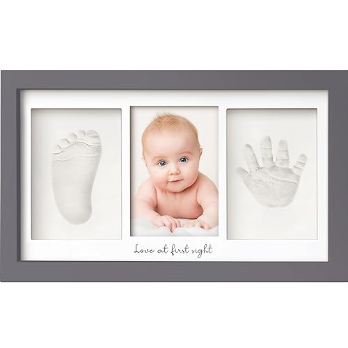 Baby Handabdruck und Fußabdruck Set - Gipsabdruck Baby Hand und Fuß für Neugeborene - Handabdruck Baby Bilderrahmen ​- Fußabdruck Baby Gipsabdruck Set - Baby Dusche Baby Abdruckset (Gunmetal Gray) von KeaBabies