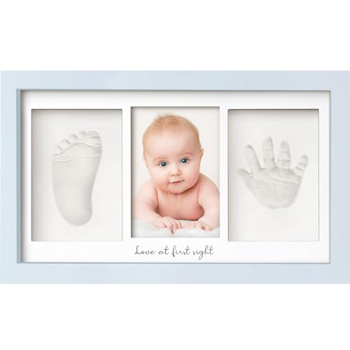 Baby Handabdruck und Fußabdruck Set - Gipsabdruck Baby Hand und Fuß für Neugeborene - Handabdruck Baby Bilderrahmen ​- Fußabdruck Baby Gipsabdruck Set - Baby Dusche Baby Abdruckset (Mist Blue) von KeaBabies
