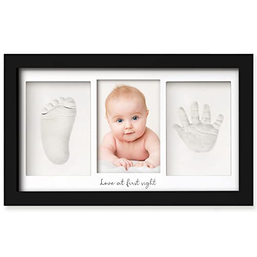 Baby Handabdruck und Fußabdruck Set – Gipsabdruck Baby Hand und Fuß für Neugeborene - Handabdruck Baby Bilderrahmen ​- Fußabdruck Baby Gipsabdruck Set - Baby Dusche Baby Abdruckset (Onyx Black) von KeaBabies