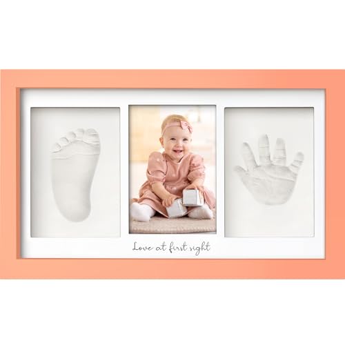 Baby Handabdruck und Fußabdruck Set - Gipsabdruck Baby Hand und Fuß für Neugeborene - Handabdruck Baby Bilderrahmen ​- Fußabdruck Baby Gipsabdruck Set - Baby Dusche Baby Abdruckset (Salmon) von KeaBabies