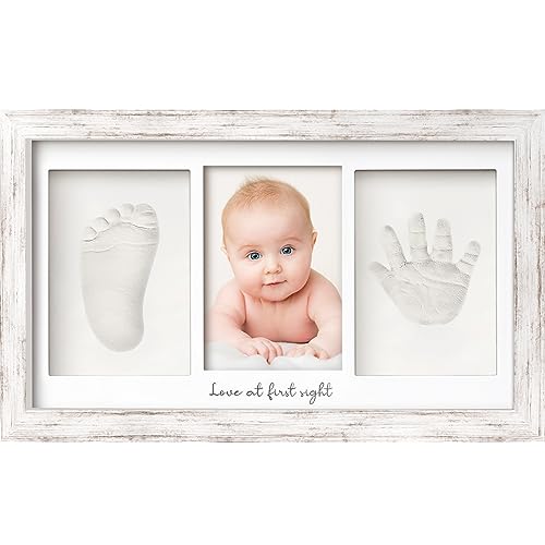 Baby Handabdruck und Fußabdruck Set - Gipsabdruck Baby Hand und Fuß für Neugeborene - Handabdruck Baby Bilderrahmen ​- Fußabdruck Baby Gipsabdruck Set - Baby Dusche Baby Abdruckset (Vintage White) von KeaBabies