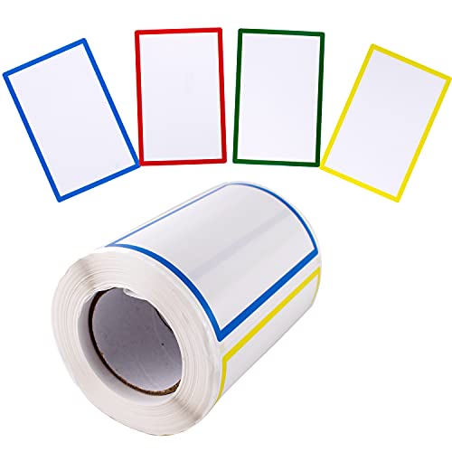 300 Stücke Namensschild Aufkleber Namen 88 x 58mm Selbstklebende Bunte Grenz Name Tag Stickers Kategorie-Etiketten für Schule, Büro, Parteien, Kinder Kleidung 4 Farben (Rollen) von KeaJuidy