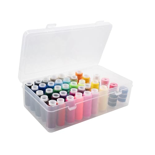 42 Fächer Nähmaschinen spulenbox mit Garn in 37 Farben und 25 Kunststoffspulen Aufbewahrungsbox für Nähgarn, Stickerei, Stickgarn, Basteln 23,7x13,7x6,6 cm von KeaJuidy