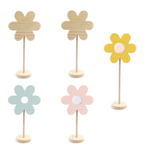KeaJuidy 5 Stück Holzblumen Dekoration Frühlingstischdekoration Daisy aus Holz Holzdeko Blume Holzschilder Dekoration Geschenk für Zuhause, Kinderzimmer, Schlafzimmer 22cm/25cm/27cm von KeaJuidy