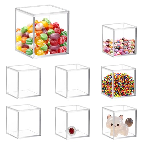 KeaJuidy 8 Stück Schmuckschatulle aus transparente Acryl Kleine Aufbewahrungsbox mit Deckel Acrylbox für Schmuck, Süßigkeiten 5,5x5,5x5,5 cm von KeaJuidy