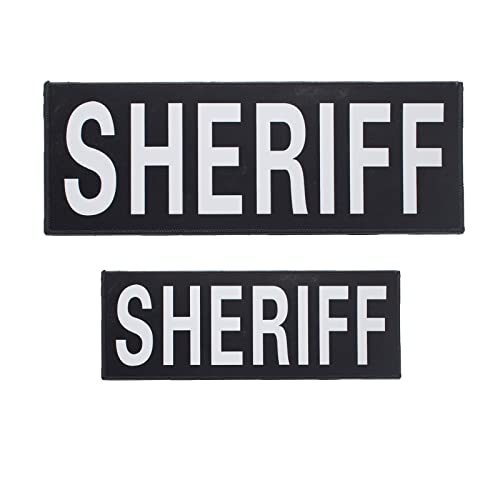 Sheriff Patches Reflektierende Mit Klettverschluss Haken Und Schlaufe Rückseite Abnehmbarer Emblem Für Polizeiweste Jacke Rücke Kampfschild Taschen Rucksäcke (1 Klein + 1 Groß) von KeaJuidy