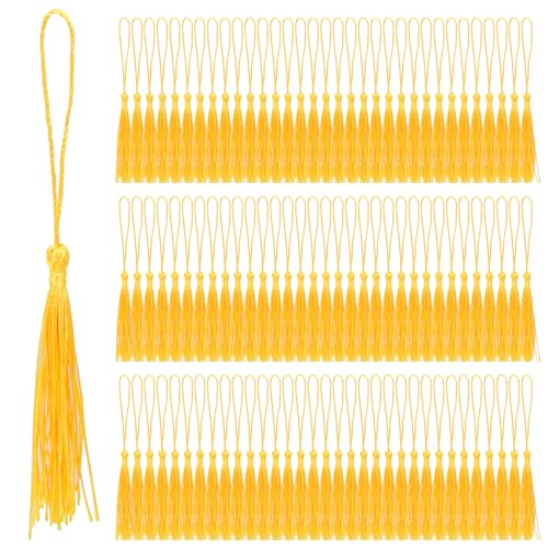 Keadic 100 Stück Goldenes Gelbes Kleines Handwerk Tassels, 13cm/5" Seidige Tassels Lesezeichen Tassels Masse Weiches Seidige Handgefertigte Tassels Mit Schleifen Für Schmuck Machen DIY Handwerk von Keadic