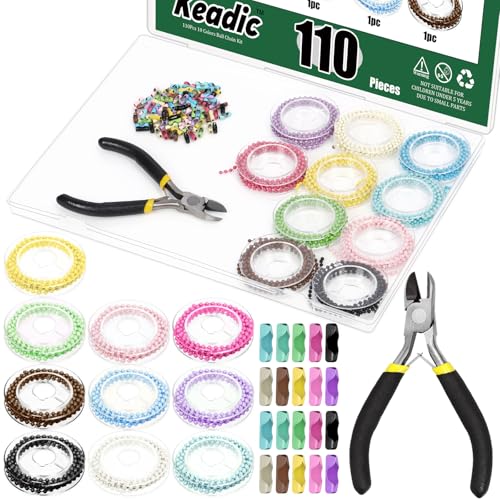 Keadic 111 Stück Kugelperlenkette mit Verbindungsstücken, Schmuckzange, 99,1 cm / 1 m, Metallketten, Kugelketten, Schlüsselanhänger für Schmuckherstellung, DIY Handwerk (verschiedene Farben) von Keadic