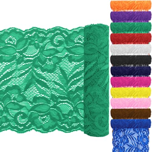 Keadic 12 Stück 5,9 "Breite 5 Yards lange Spitze Elastische Trim Elastische Spitze Stoff Stretch Blumenspitze Elastic Lace Ribbon Floral Pattern für Nähen Handwerk DIY (Grün) von Keadic