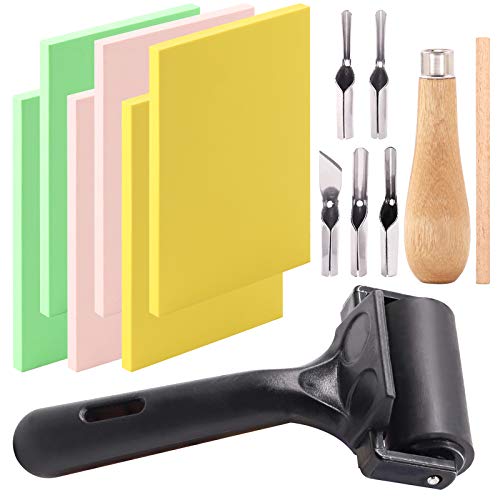 Keadic 12-teiliges Set aus weichen Gummi-Schnitzblöcken, kommt mit Linoleumschneider-Werkzeugen und 5,1 cm Gummiwalze, Kleberwalze für Tintenfarbblock, Stempeln, Drucken, Tapeten Kunst Handwerk Keadic 12-teiliges Set aus weichen Gummi-Schnitzblöcken, kommt mit Linoleumschneider-Werkzeugen und 5,1 cm Gummiwalze, Kleberwalze für Tintenfarbblock, Stempeln, Drucken, Tapeten Kunst Handwerk von Keadic